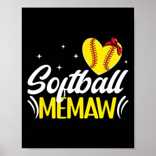 Poster Mémé de softball cœur grand-mère Mémé d'un joueur