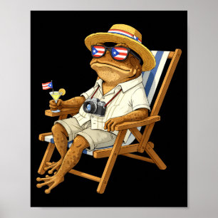 Poster Mème drôle de grenouille coqui drapeau de Porto Ri