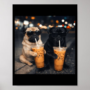 Poster Mème drôle deux teckels buvant du café glacé