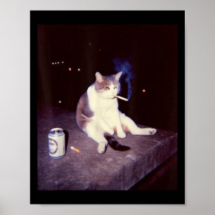 Poster Mème Fumeur Drôle Cigarette Kitten Brainrot Silly