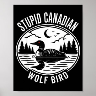 Poster Mème idiot de hockey sur loup canadien échauffé