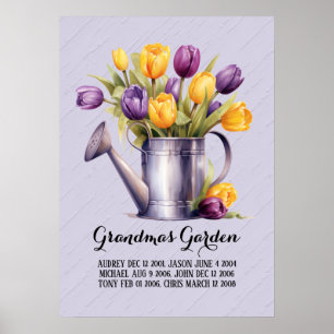 Poster Mémé jardin coeur petits-enfants