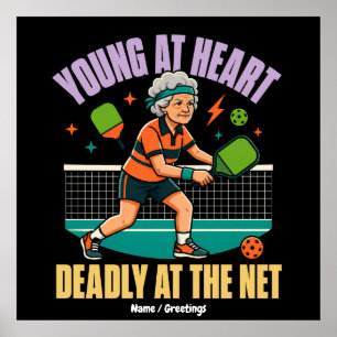 Poster Mémé Pickleball Drôle, Jeune de Coeur, Filet Morte