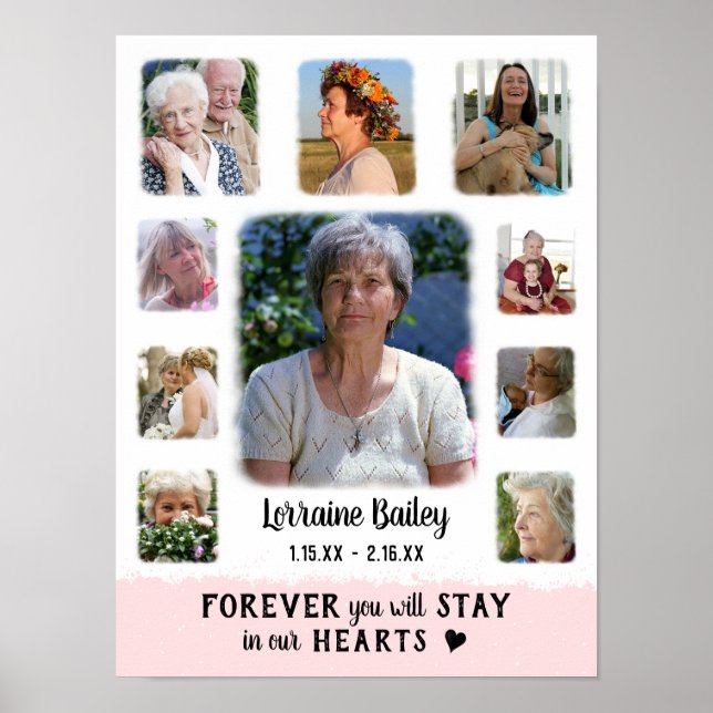 Poster Mémoire Collage de photos avec bord fondu rose (Devant)
