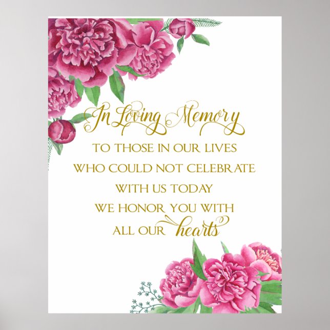 Poster mémoire souvenir mariage floral signe de pivoine (Devant)