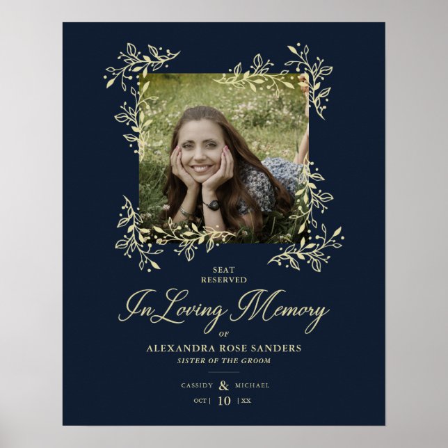 Poster Mémorandum de Mariage de la marine Chic Flourish (Devant)