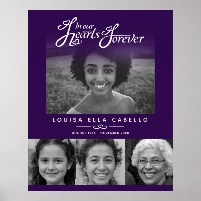 Poster Mémorial dans les coeurs photos funéraire violet b (Devant)