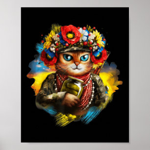 Poster Mémorial drôle de soldat de chat ukrainien Jour Ré