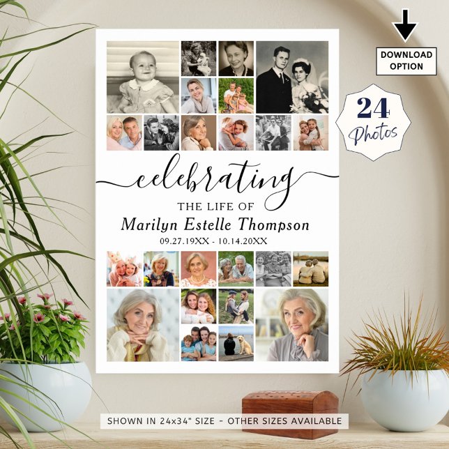 Poster Mémorial Élégant 24 Photo Célébrant la Vie (Créateur téléchargé)