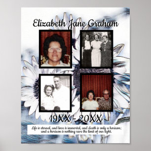 Poster Mémorial Quatre photos Bleu blanc Tournesols numér