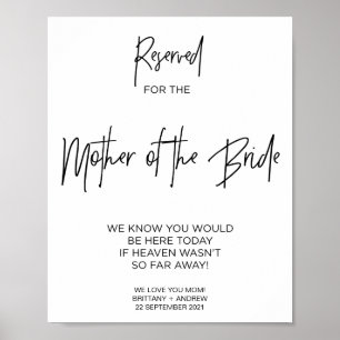 Poster Memorial Reserved for Mother of the Bride Wedding