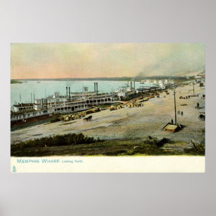 Poster Memphis Tennessee, Bateaux à un quai 1906 Vintage