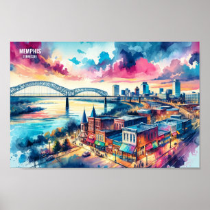 Poster Memphis Tennessee USA Travel Places aquarelle