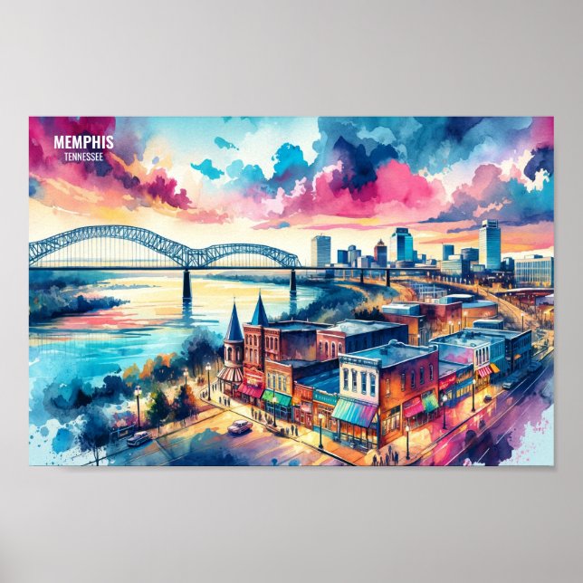 Poster Memphis Tennessee USA Travel Places aquarelle (Devant)