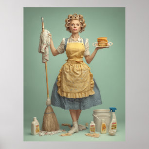 Poster Ménagère Rétro avec Crêpes