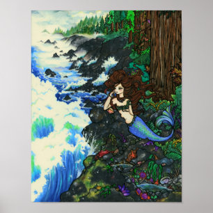 Poster "Mendocino Mermaid" Fairy Fantasy Coast Ocean Art