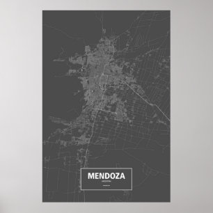 Poster Mendoza, Argentine (blanc sur noir)
