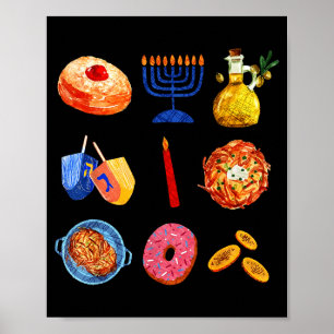 Poster Menorah Latke Hanouka Dreidel Beignet Chanouka Jui