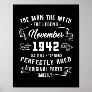 Poster Mens Man Myth Legend November 1942 80th Birthday