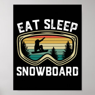 Poster Mens Manger Sleep Snowboard Funky Retro Snowboard