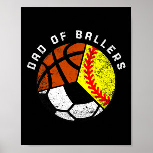 Poster Mens Papa Of Byllers Fun Softbyll Soccer Bysketbyl