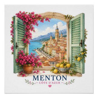 Poster Menton French Riviera - View Through Window