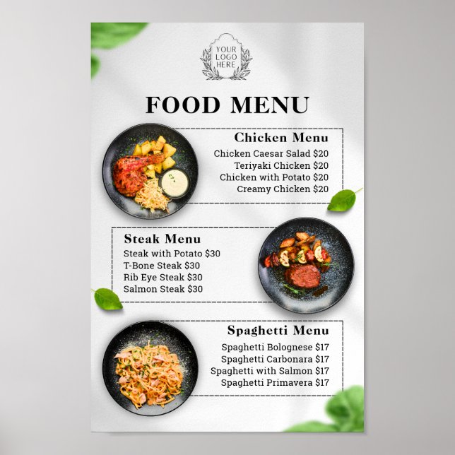 Poster Menu Alimentaire Modifiable Avec Prix (Devant)