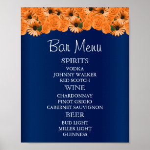 Poster Menu Bar - Beau Rose orange et bleu marine