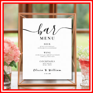Poster Menu Bar Mariage Calligraphie Élégante Panneau de
