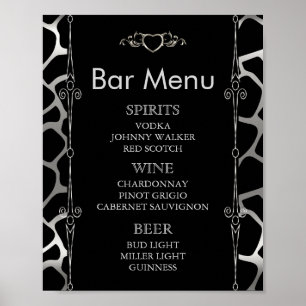 Poster Menu Bar - Mariage en argent et en girafe noire