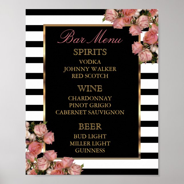 Poster Menu Barre - Rose Gold et Mariage de bande (Devant)