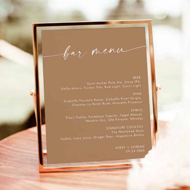 Poster Menu Boho Minimalist Mariage Bar, Menu Boisson (Créateur téléchargé)