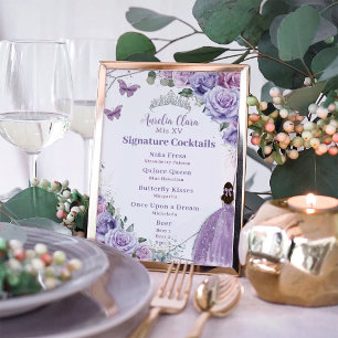 Poster Menu boisson Quinceanera Florale de lavande violet