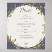 Menu Boissons Mariage Fleur sauvage Ressort Dusty