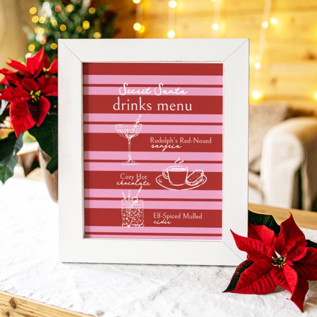 Poster Menu Boissons Secret Père Noël Cabana Pink Stripe  (Créateur téléchargé)