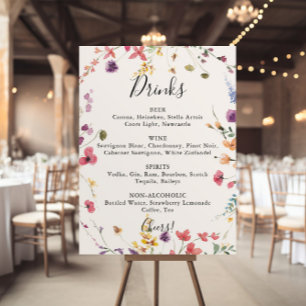 Poster Menu classique de boissons de mariage floral sauva