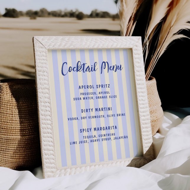Poster Menu Cocktail Fête des mariées à rayures (Créateur téléchargé)