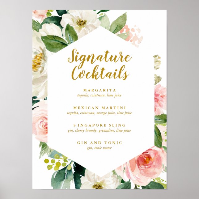 Poster Menu Cocktail floral Blush Gold (Devant)