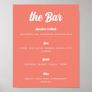 Poster Menu de bar de mariage à l'écriture moderne rose c