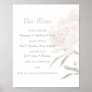 Poster Menu de bar de mariage aux pivoines Soft Blush