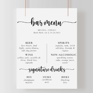 Poster Menu de bar de mariage classique calligraphié élég