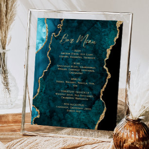 Poster Menu de bar de mariage écriture en agate bleu sarc