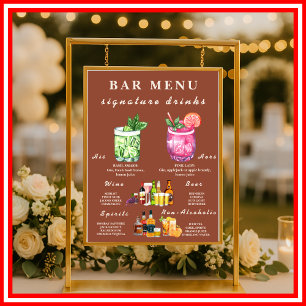 Poster Menu de bar de mariage en terre cuite orange brûlé