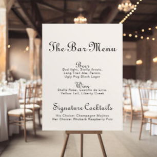 Poster Menu de bar de mariage minimaliste calligraphié