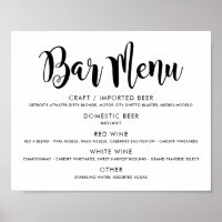 Menu de bar de mariage moderne écriture pinceau no