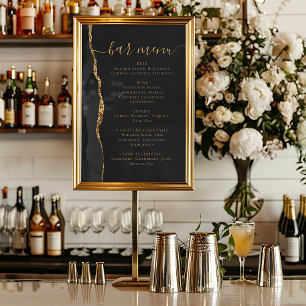 Poster Menu de bar de mariage noir or agate foncé