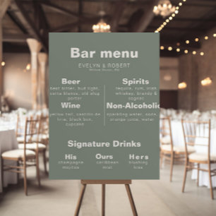 Poster Menu de bar de mariage vert élégant minimaliste fo