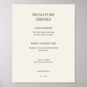 Poster Menu de bar de mariage vert ivoire - Panneau de bo