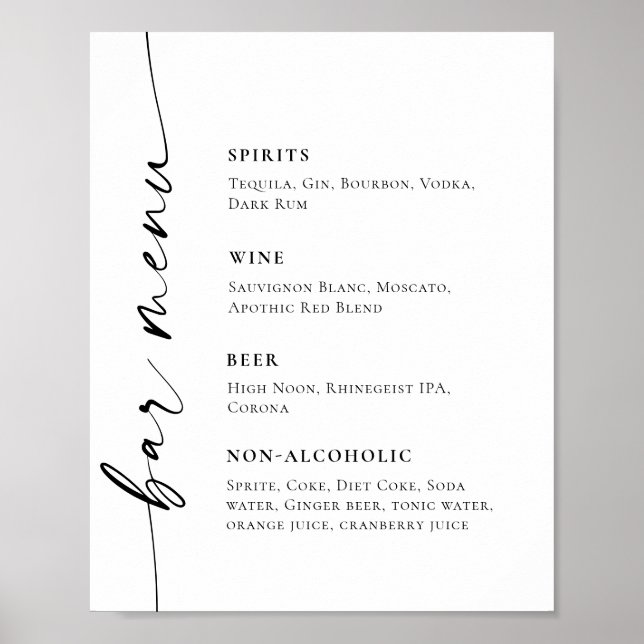 Poster Menu de bar élégant simple minimaliste Mariage (Devant)