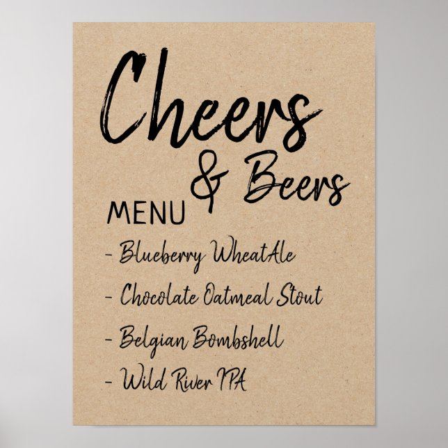 Poster Menu de bière de mariage de la mariée Shower Cheer (Devant)